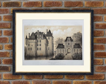 1864 Lithograph - French Castles - Château d&#39;Avrilly (Allier) - V. Petit, Architecture - 21.7x15.2in - Decoration, Large Prints