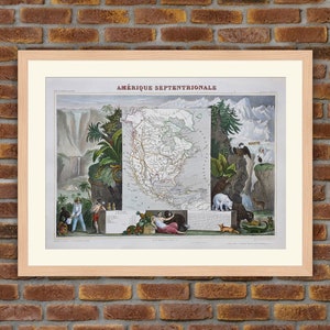 1850 Gravur Atlas Levasseur - Große Karte - Südamerika - Kontinent : Amérique septentrionale (Amérique du Sud) - 19,5x14,4in