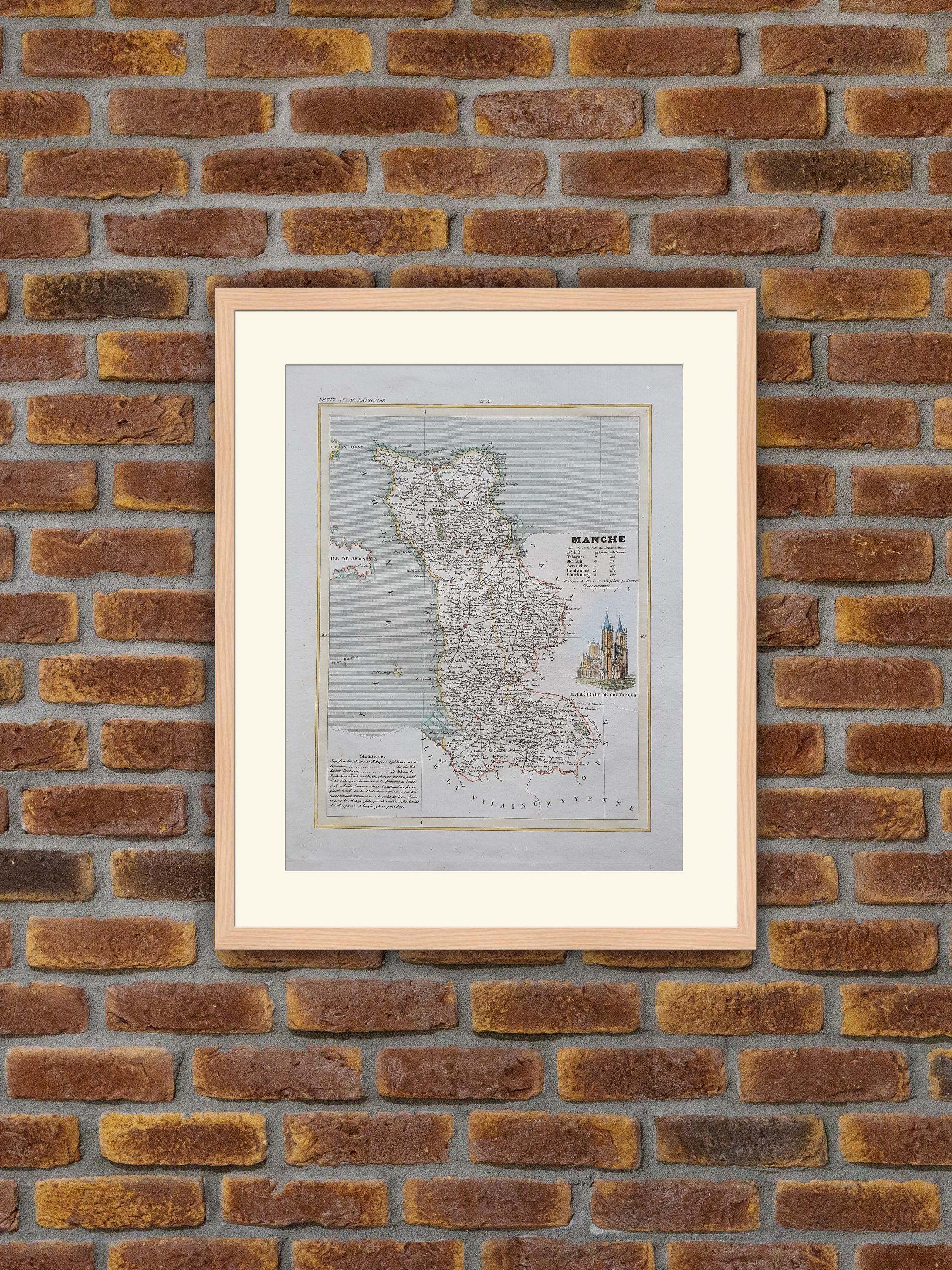 Carte de Département Français - Manche Gravure Couleurs 1833 Monin