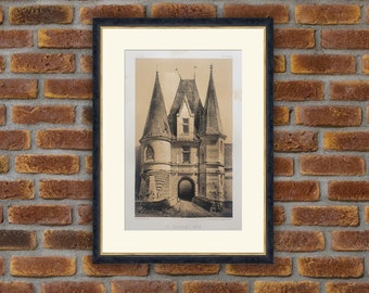 1864 Lithograph - Castles - Le Chastenet-Neuf (Corrèze) - V. Petit, Architecture - 13.4x10in - Decoration, Large Prints