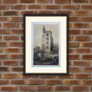 1864 Lithograph - Castles - Tour du Prieuré de St Nicolas-Au-Bois (Aisne) - V. Petit, Architecture - 13.4x10in - Decoration, Large Prints