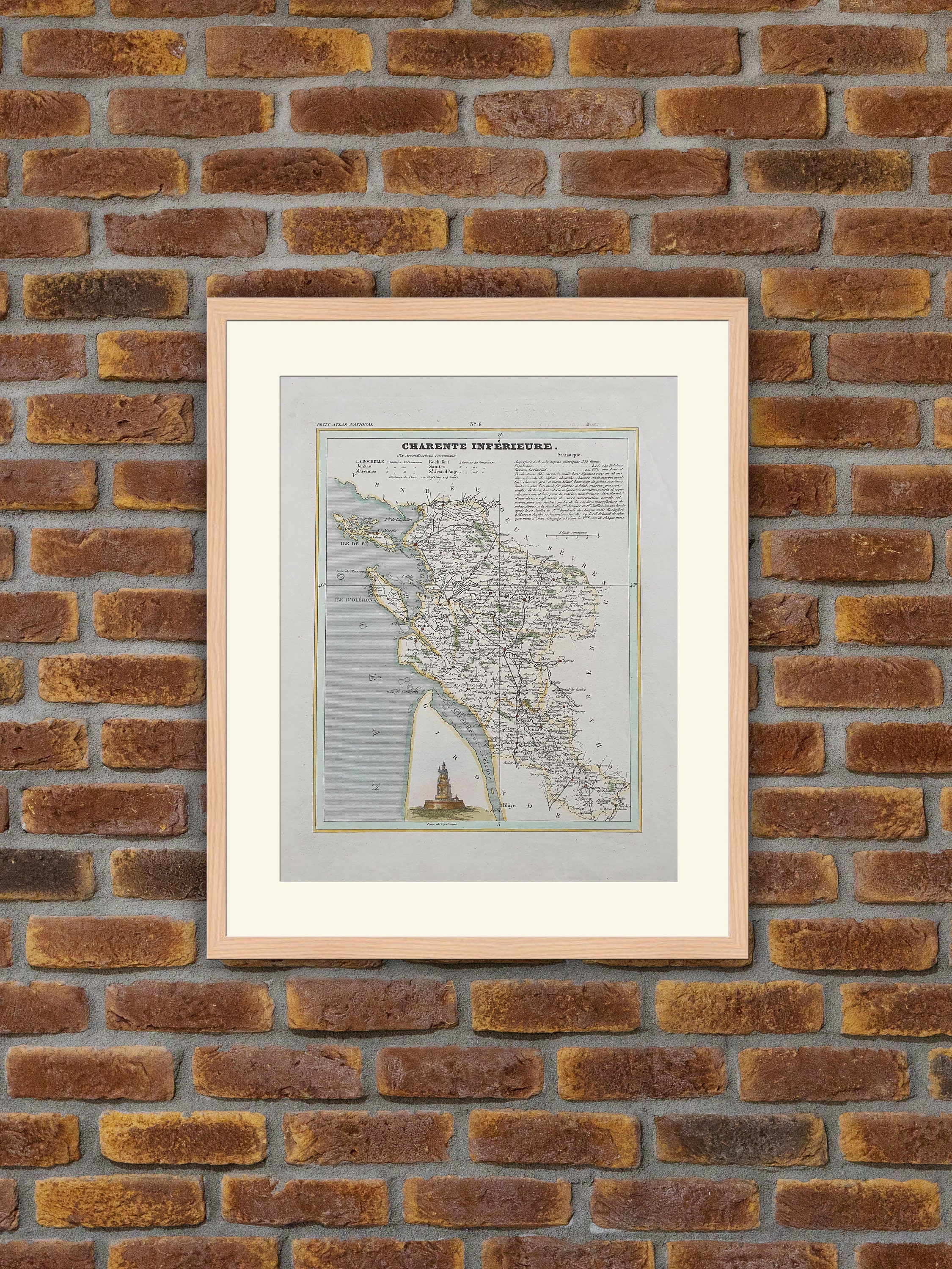 Carte de Département Français - Charente Inferieure Gravure Couleurs 1833 Monin