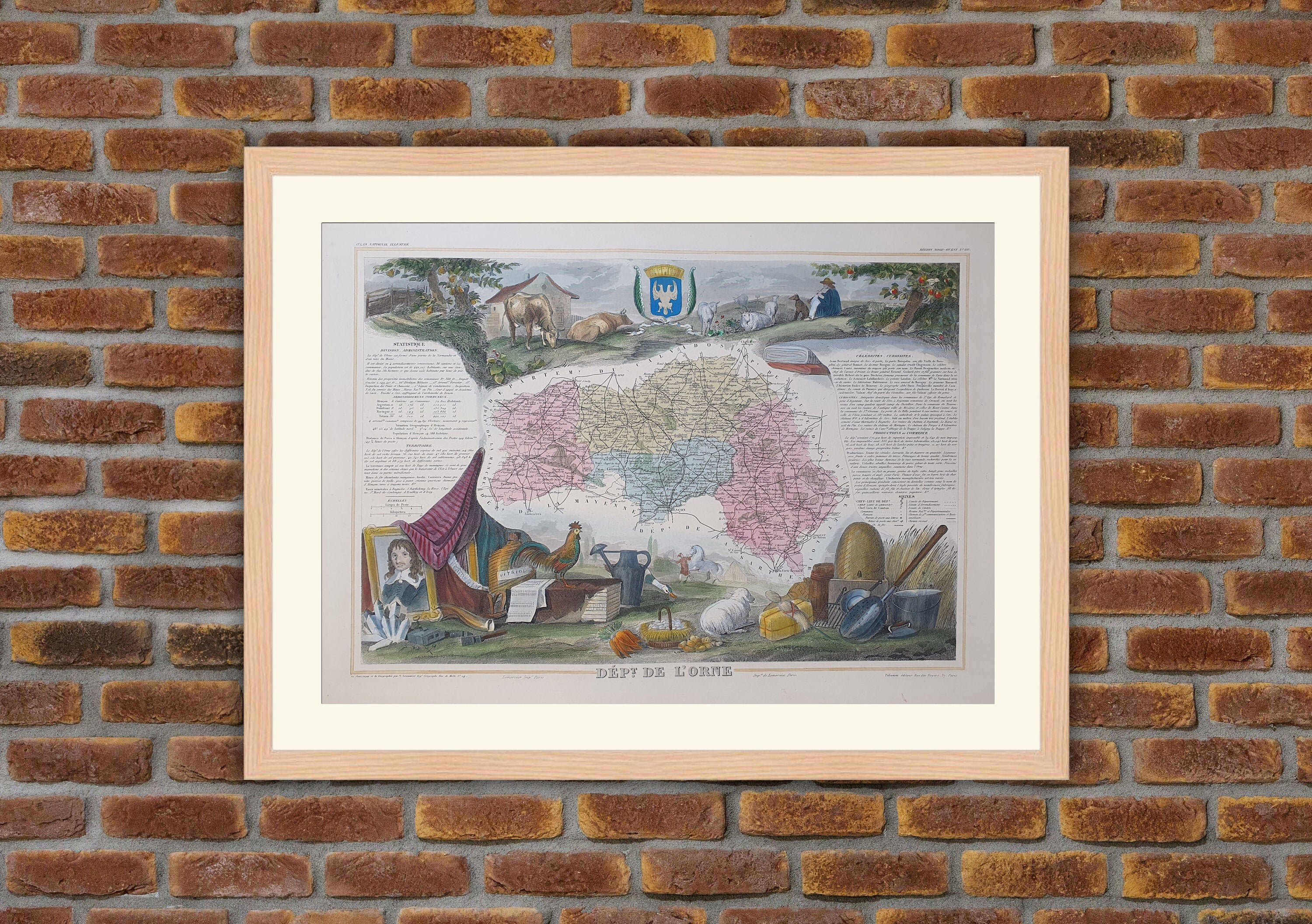 Carte Département Français - Orne Gravure Couleurs 1850 Atlas National Levasseur