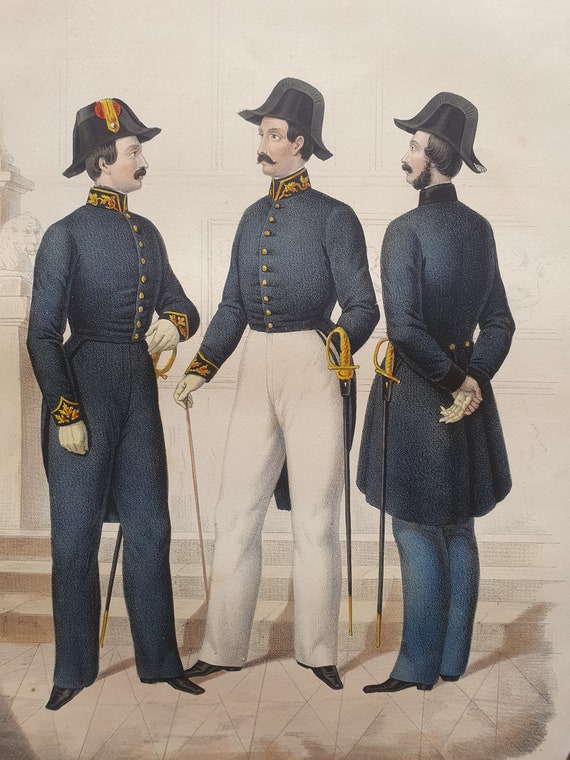 1850 年カラーリトグラフ - 海軍 - イタリア軍の制服 - メディチと