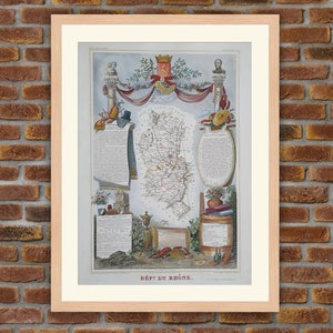 1850 Gravur Atlas Levasseur - Große Karte Französische Abteilung - Rhône - 19,5x14,4in - Dekoration, Druck