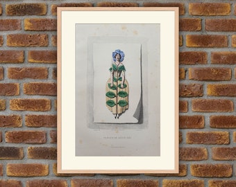 Fleurs Animées - Withered Periwinkle - PERVENCHE DESECHEE - Engraving, 1850, Grandville - 10.2x6.7in - Prints, decoration