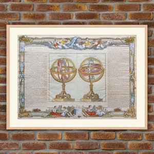 1766 colored engraving - Right sphere and parallel sphere - Atlas DESNOS - 15.2x21.3in - Decoration, Large Prints