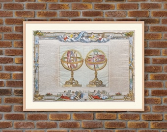 1766 colored engraving - Right sphere and parallel sphere - Atlas DESNOS - 15.2x21.3in - Decoration, Large Prints