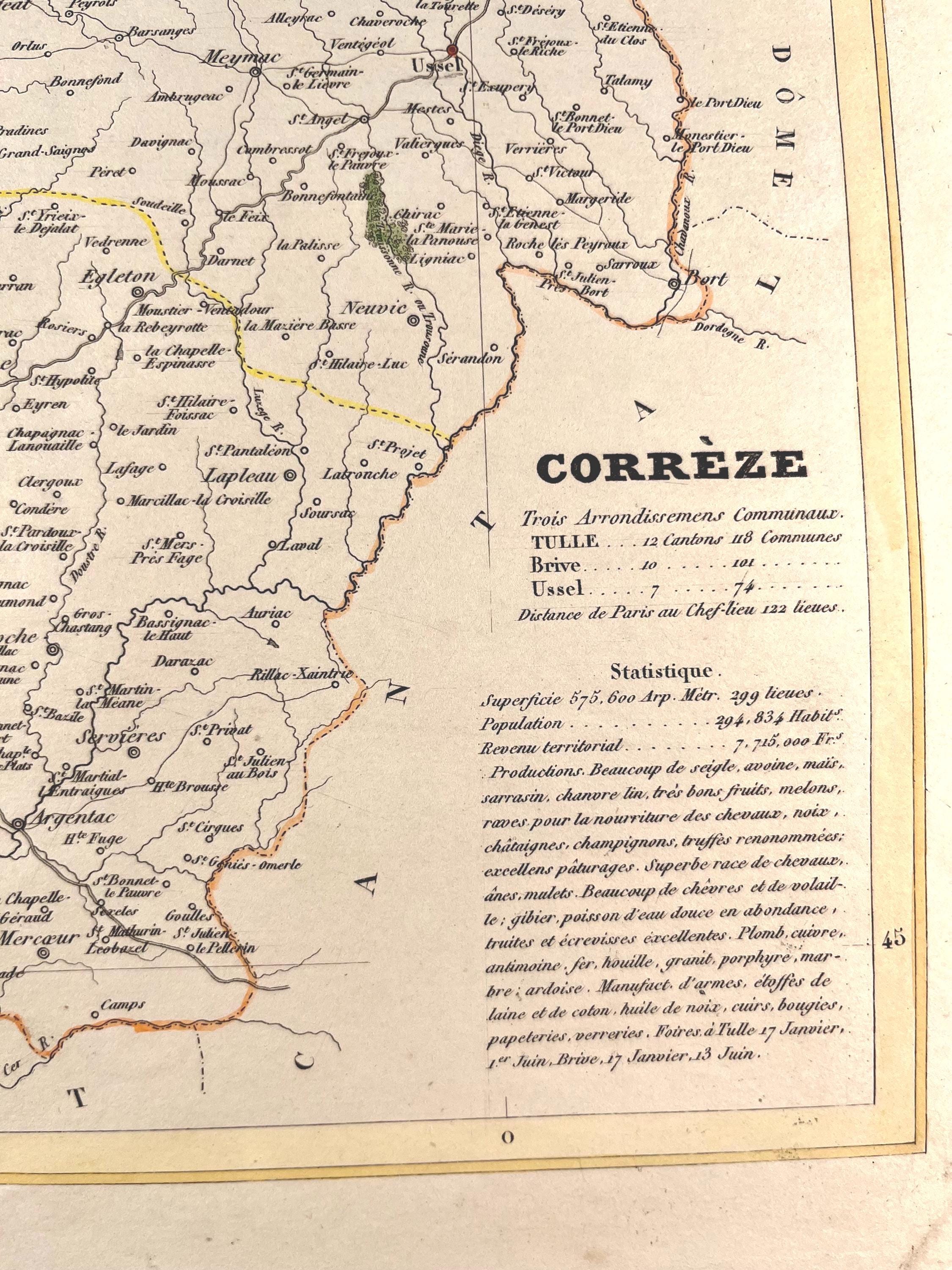 Ancienne Carte Départementale De La Corrèze – Gravure Originale De 1793 – Authentique