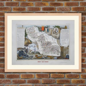 1850 Gravur Atlas Levasseur - Große Karte Französische Abteilung - Nord - 19,5x14,4in - Dekoration, Druck