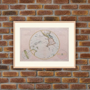 Gravure 1762 - Cartographie - Atlas - Mappemonde sur un Plan horizontal Hémisphère Occidental - Rigobert BONNE
