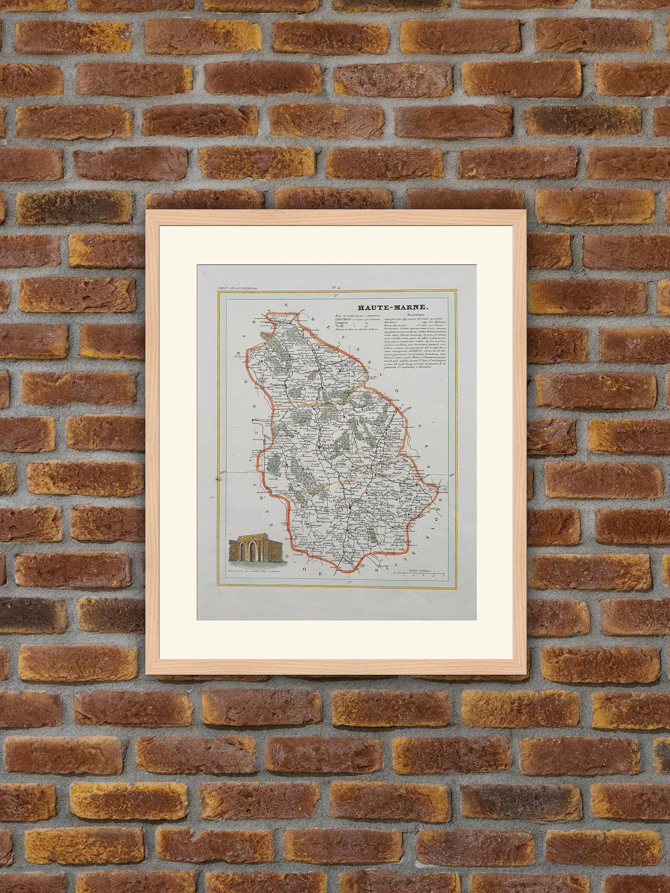 Carte de Département Français - Haute-Marne Gravure Couleurs 1833 Monin