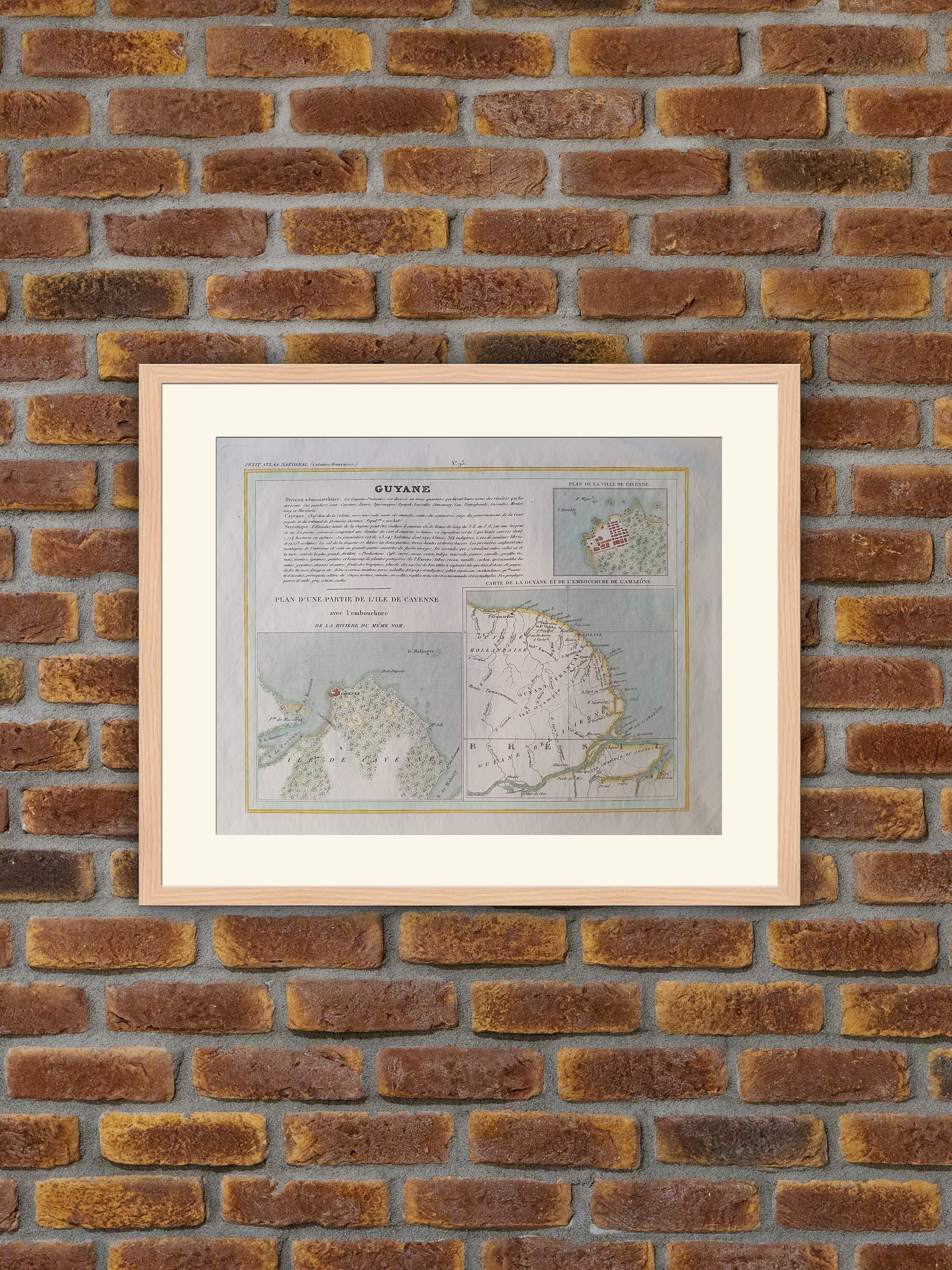 Carte de Département Français - Guyane Gravure Couleurs 1833 Monin