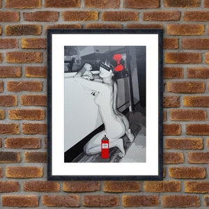 Street Art - DEATH NYC - Squat Girl Red - 2016 Original signed and numbered serigraph (circulation of 100 copies) - Decoration, Large Prints