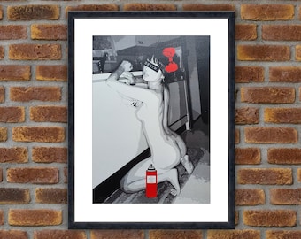 Street Art - DEATH NYC - Squat Girl Red - 2016 Original signed and numbered serigraph (circulation of 100 copies) - Decoration, Large Prints