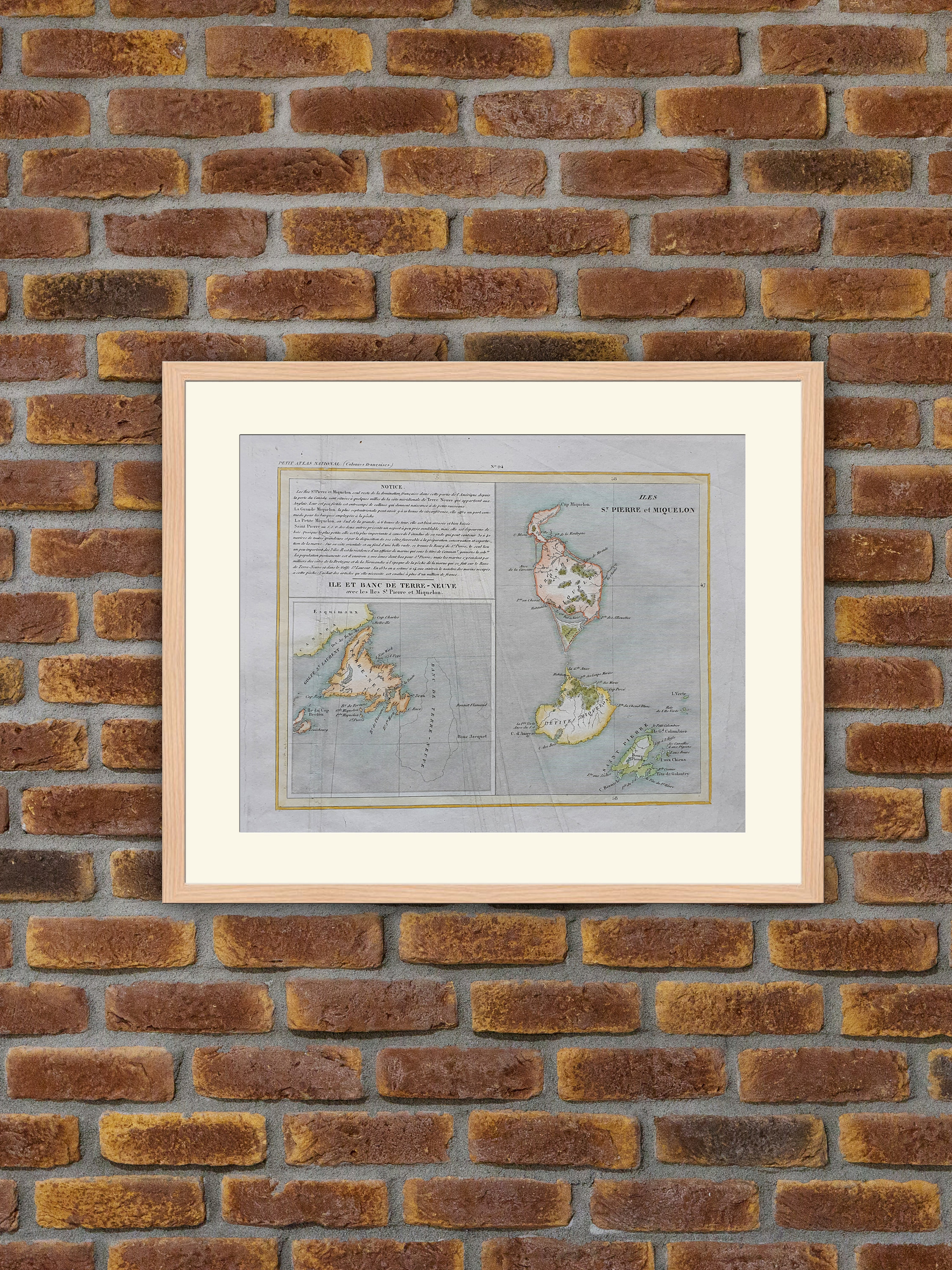 Carte de Département Français - Ile et Banc Terre-Neuve, Iles Saint Pierre Miquelon Gravure Couleurs