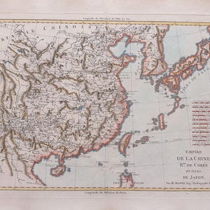 1762 handkolorierter Kupferstich - Landkarten - Kaiserreich China, Königreich Korea und Inseln Japan - Atlas R. BONNE - 30x42 cm
