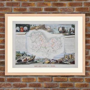 1850 Gravur Atlas Levasseur - Große Karte Französische Abteilung - Côtes du Nord (Côtes-d'Armor) - 19,5x14,4in - Dekoration, Druck