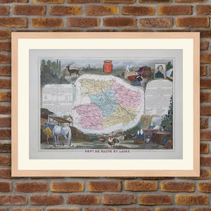 1850 Gravur Atlas Levasseur - Große Karte Französische Abteilung - Maine-et-Loire - 19,5x14,4in - Dekoration, Druck