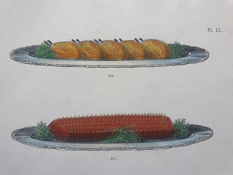 1872 colored engraving 270 Perdreaux piqués rôtis, 271: Selle de Chevreuil rôtie... U. Dubois La Cuisine Classique image 4