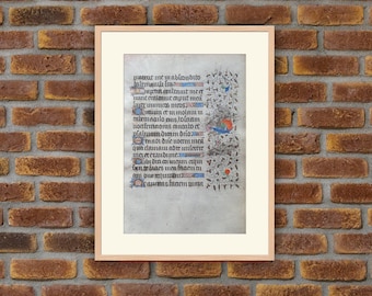 Middle Ages - Rare, Illumination : Sheet from a Medieval Manuscript on Parchment (vellum) from XVth century - 9 - 6.4x4.5in - Decoration