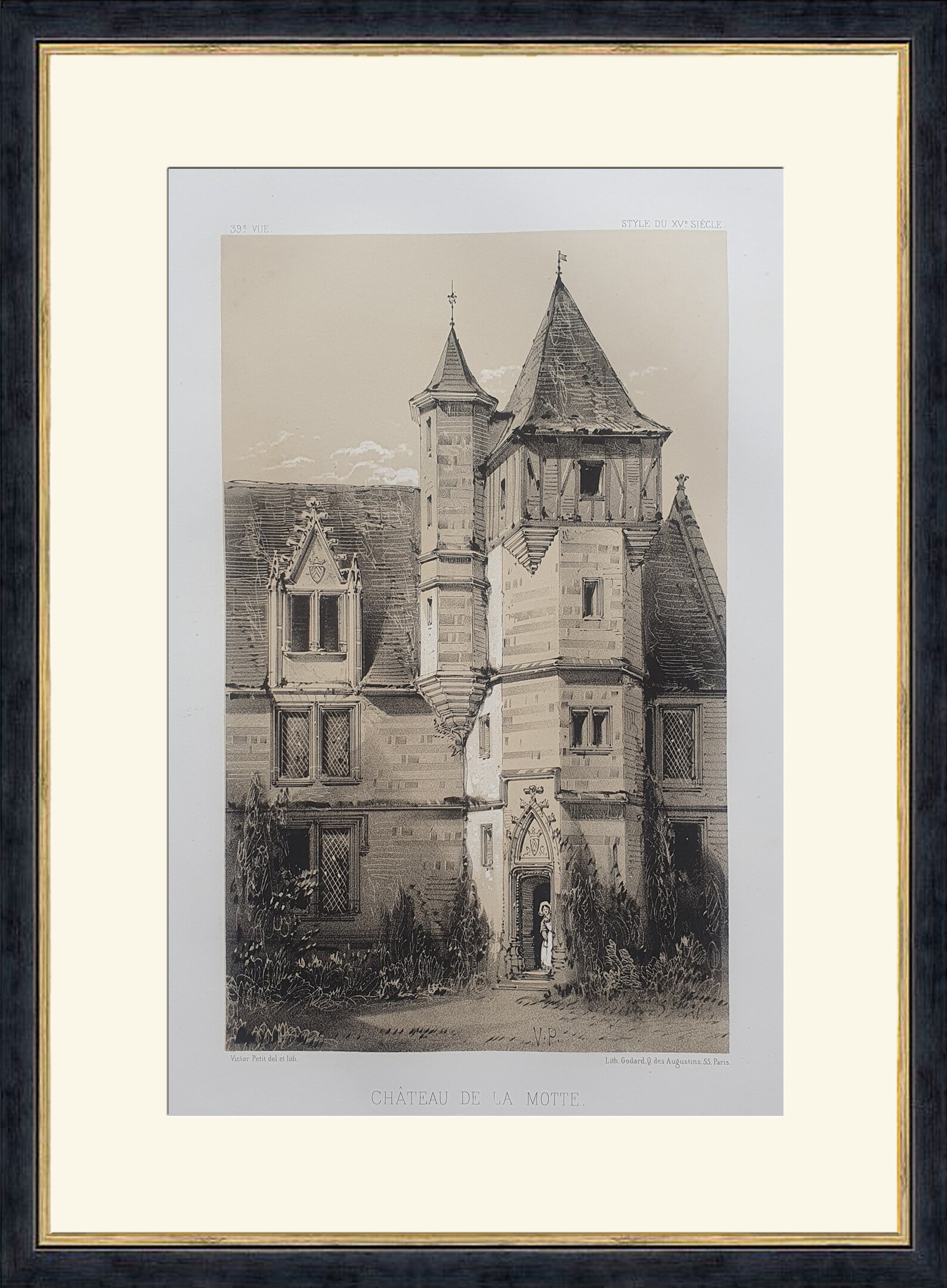 1864 Lithograph Castles Château De La Motte mayenne V. Petit