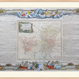 May include: An antique map of the Circle of Austria, printed in black and white with hand-colored details. The map shows the borders of the Austrian Empire, with rivers, mountains, and cities labeled in French. The map is surrounded by a decorative border with cherubs and allegorical figures.