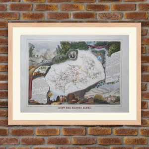 1850 Gravur Atlas Levasseur - Große Karte Französische Abteilung - Hautes-Alpes - 19,5x14,4in - Dekoration, Druck