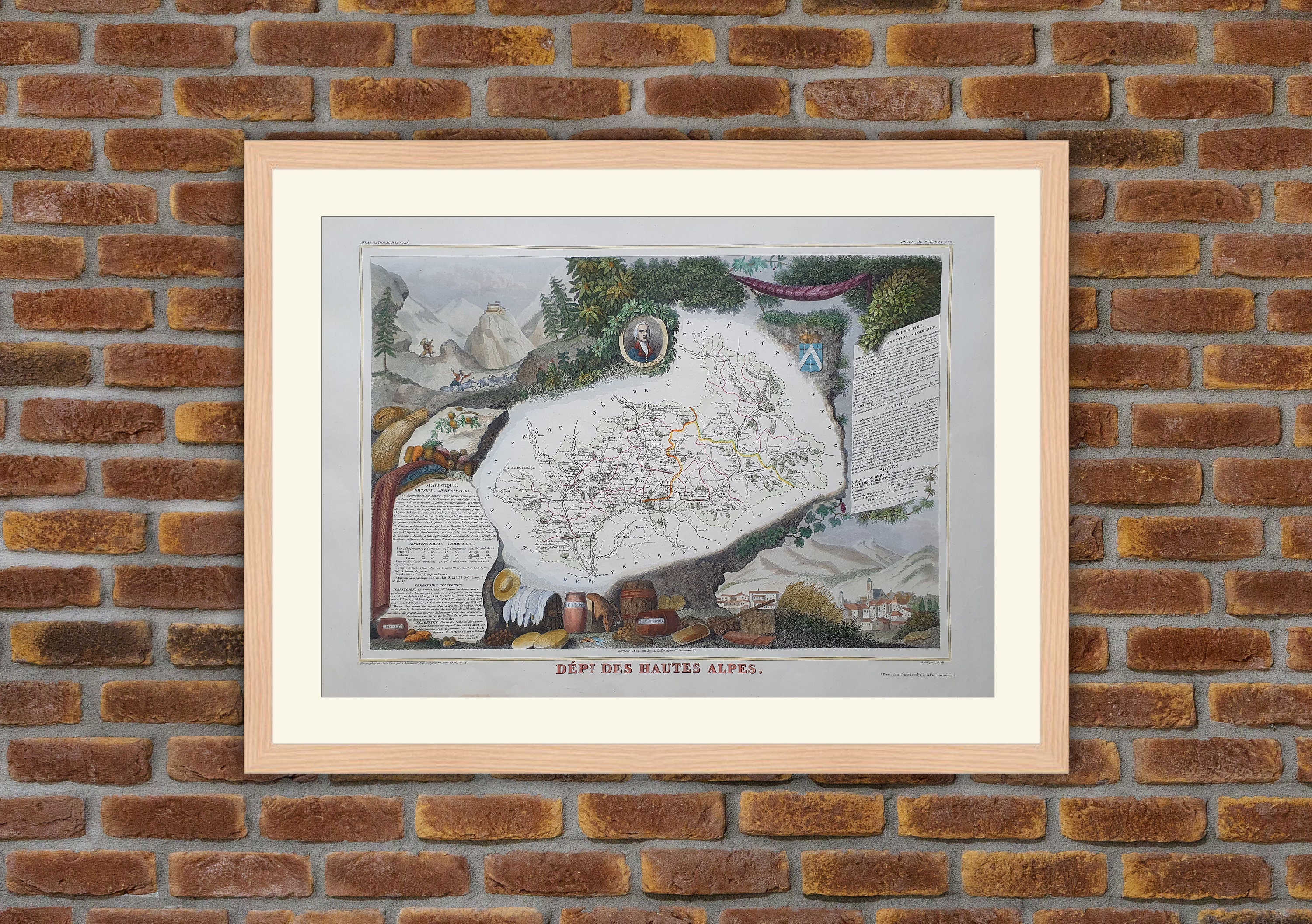 Carte Département Français - Hautes-Alpes Gravure Couleurs 1850 Atlas National Levasseur