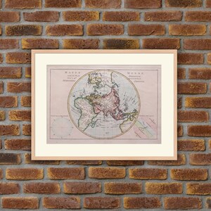 Gravure 1762 - Cartographie - Atlas - Mappemonde sur un Plan horizontal Hémisphère Oriental - Rigobert BONNE