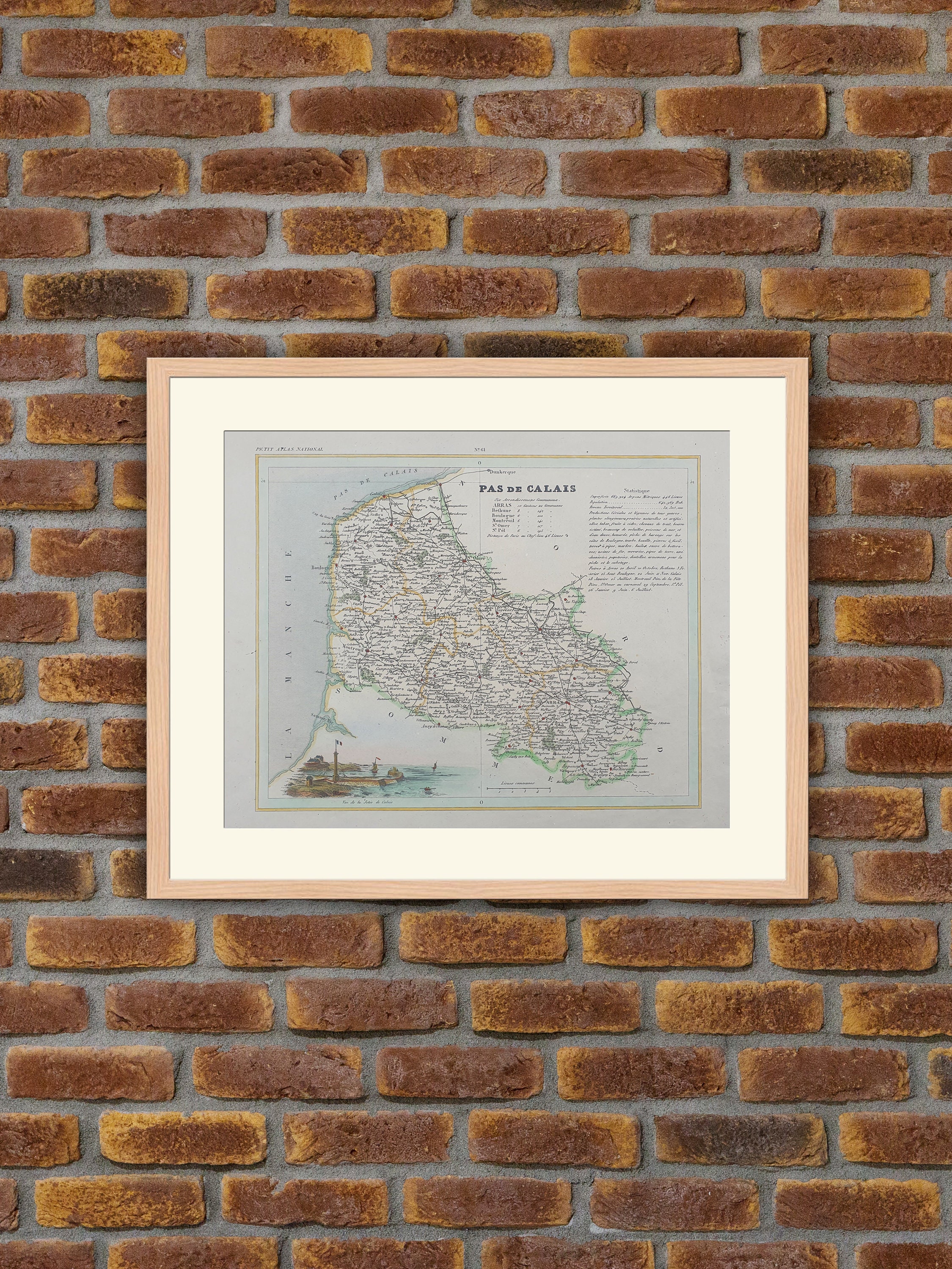 Carte de Département Français - Pas Calais Gravure Couleurs 1833 Monin