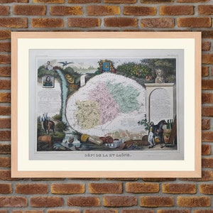 1850 Gravur Atlas Levasseur - Große Karte Französische Abteilung - Saône - 19,5x14,4in - Dekoration, Druck