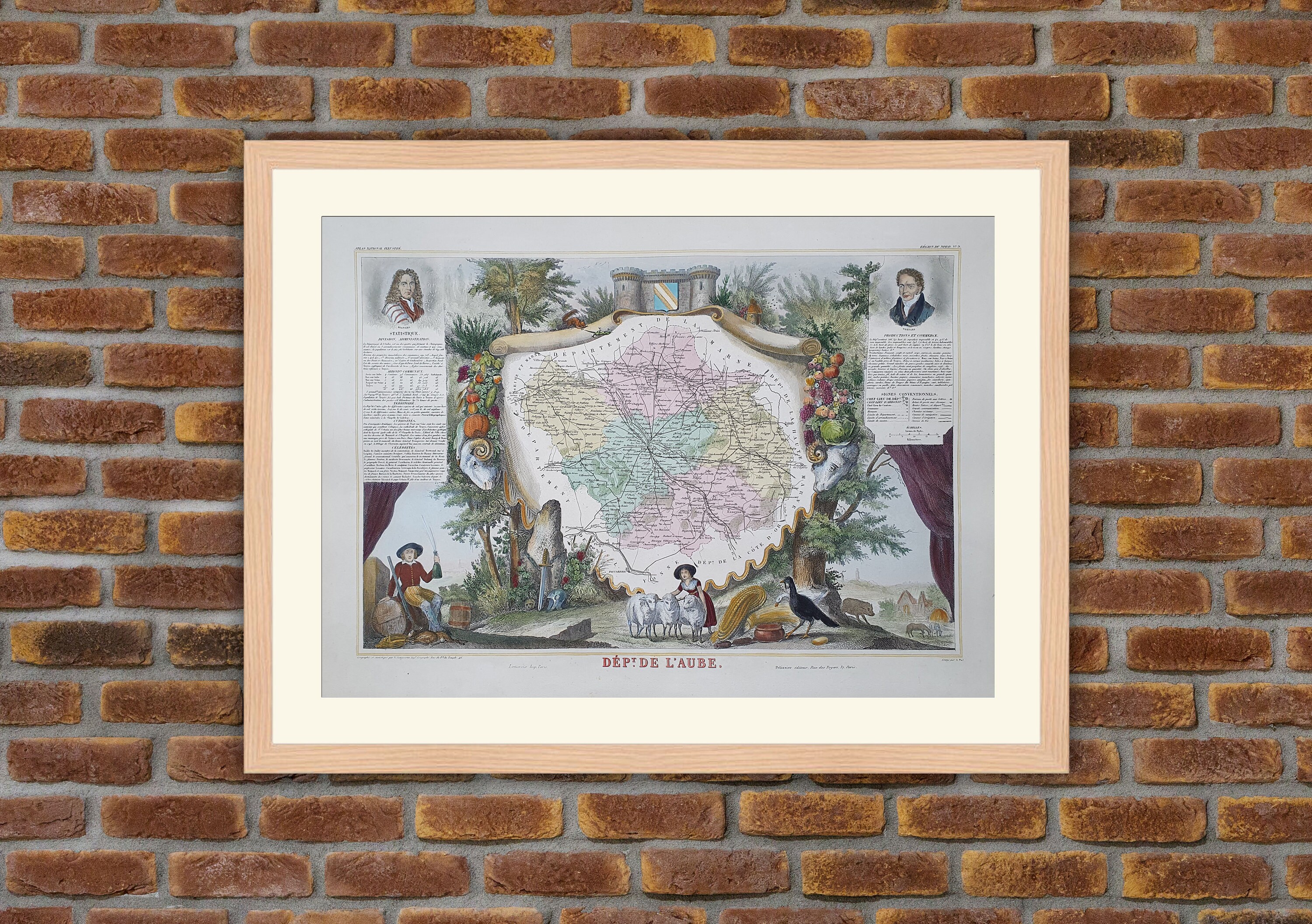 Carte Département Français - Aube Gravure Couleurs 1850 Atlas National Levasseur