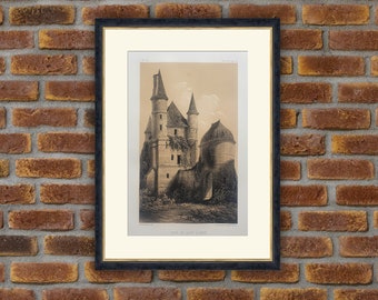 1864 Lithograph - Castles - Fief de Sart-l’Abbe (Aisne) - V. Petit, Architecture - 13.4x10in - Decoration, Large Prints