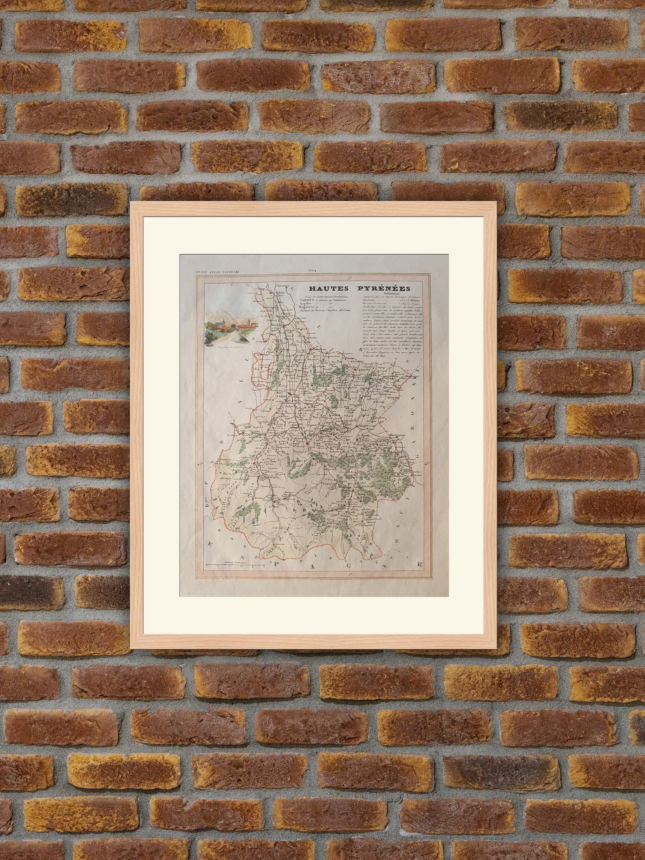 Carte de Département Français - Hautes Pyrenees Gravure Couleurs 1833 Monin