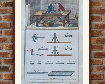 1750 Farbgravur - Monnayage, Machine pour la Marque sur tranche - Münzen - Diderot d'Alembert Enzyklopädie - 40x25 cm - Großdrucke