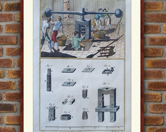 1750 Farbgravur - Monnayage, Balancier - Münzenherstellung - Diderot d'Alembert Enzyklopädie - 40 x 24 cm Dekoration Große Drucke