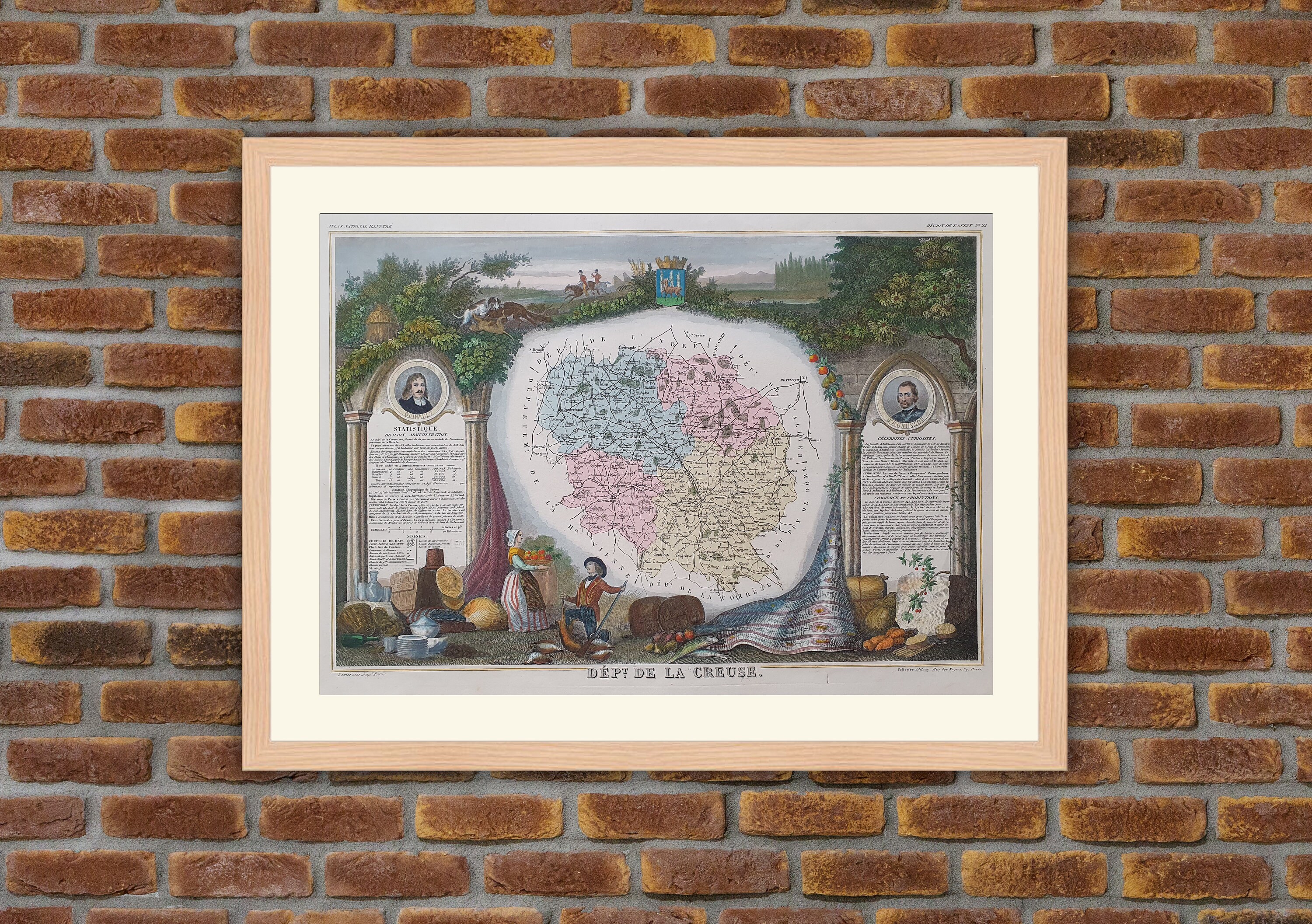 Carte Département Français - Creuse Gravure Couleurs 1850 Atlas National Levasseur