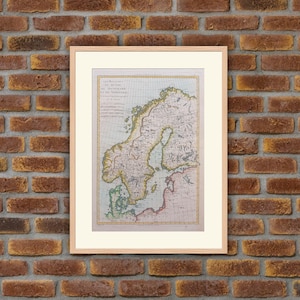 Gravure 1762 - Cartographie - Atlas - Royaumes de Suède, Danemark et Norvège (Scandinavie) - Rigobert BONNE