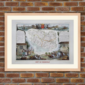 1850 Gravur Atlas Levasseur - Große Karte Französische Abteilung - Morbihan - 19,5x14,4in - Dekoration, Druck