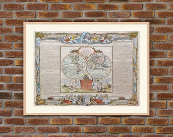 1766 colored engraving - World Map - Atlas DESNOS - 15.2x21.3in - Decoration, Large Prints