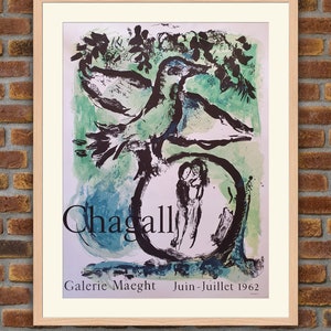 Affiche Galerie Maeght  &quot;L&#39;Oiseau Vert&quot; Marc Chagall - Lithographie Originale 1962