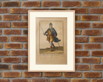 Military Orders - Chevalier de l’Ordre de St Jean et de St Thomas - Helyot 1714 Colored Engraving - 9.4 x 7.1 in - Decoration, Print