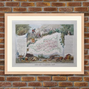 1850 Gravur Atlas Levasseur - Große Karte Französische Abteilung - Pyrénées-Orientales - 19,5x14,4in - Dekoration, Druck