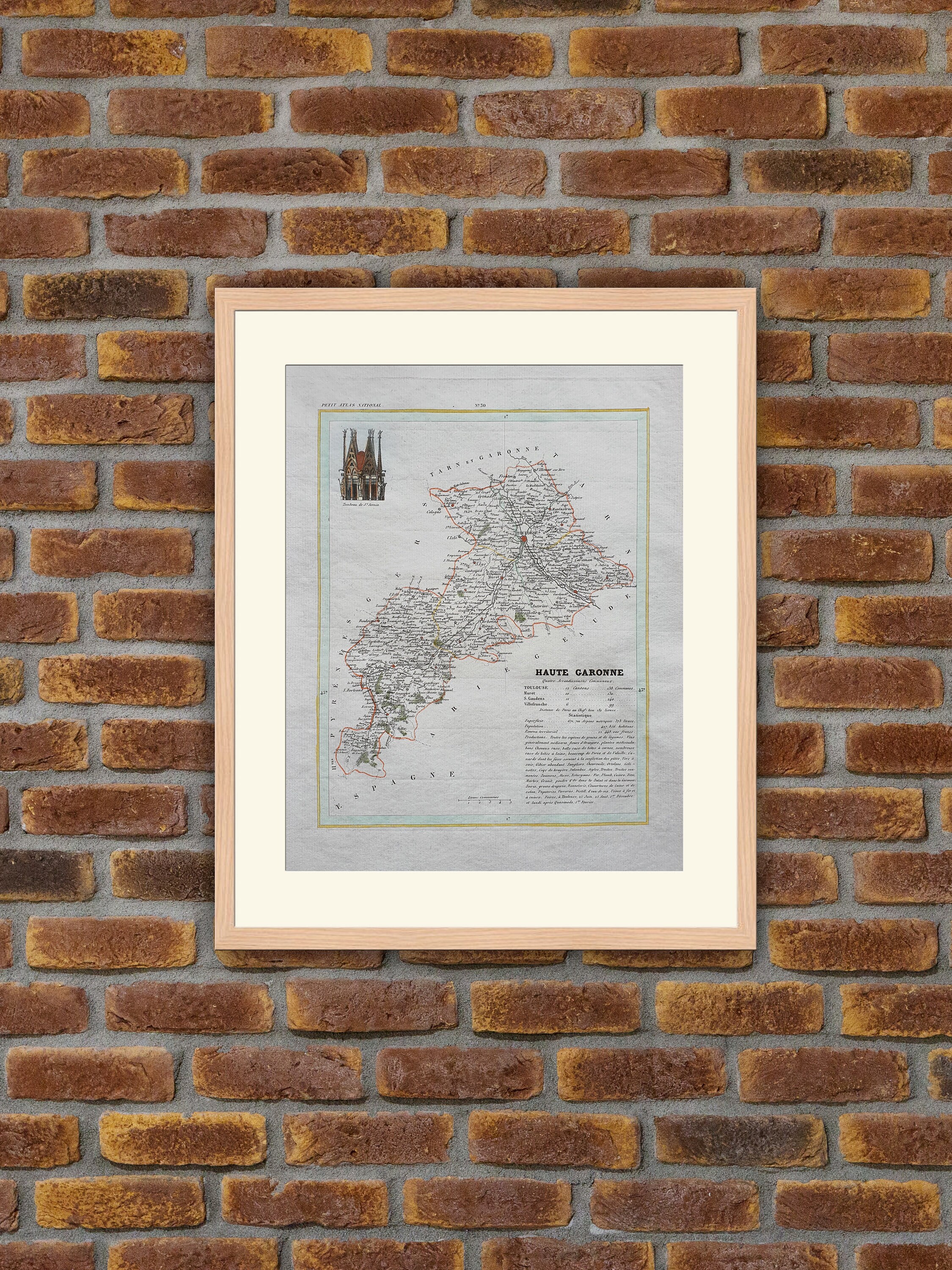 Carte de Département Français - Haute-Garonne Gravure Couleurs 1833 Monin