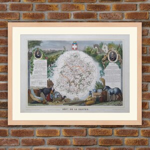 1850 Gravur Atlas Levasseur - Große Karte Französische Abteilung - Sarthe - 19,5x14,4in - Dekoration, Druck