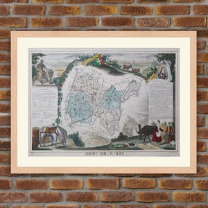 1850 Gravur Atlas Levasseur - Große Karte Französische Abteilung - Ain - 19,5x14,4in - Dekoration, Druck
