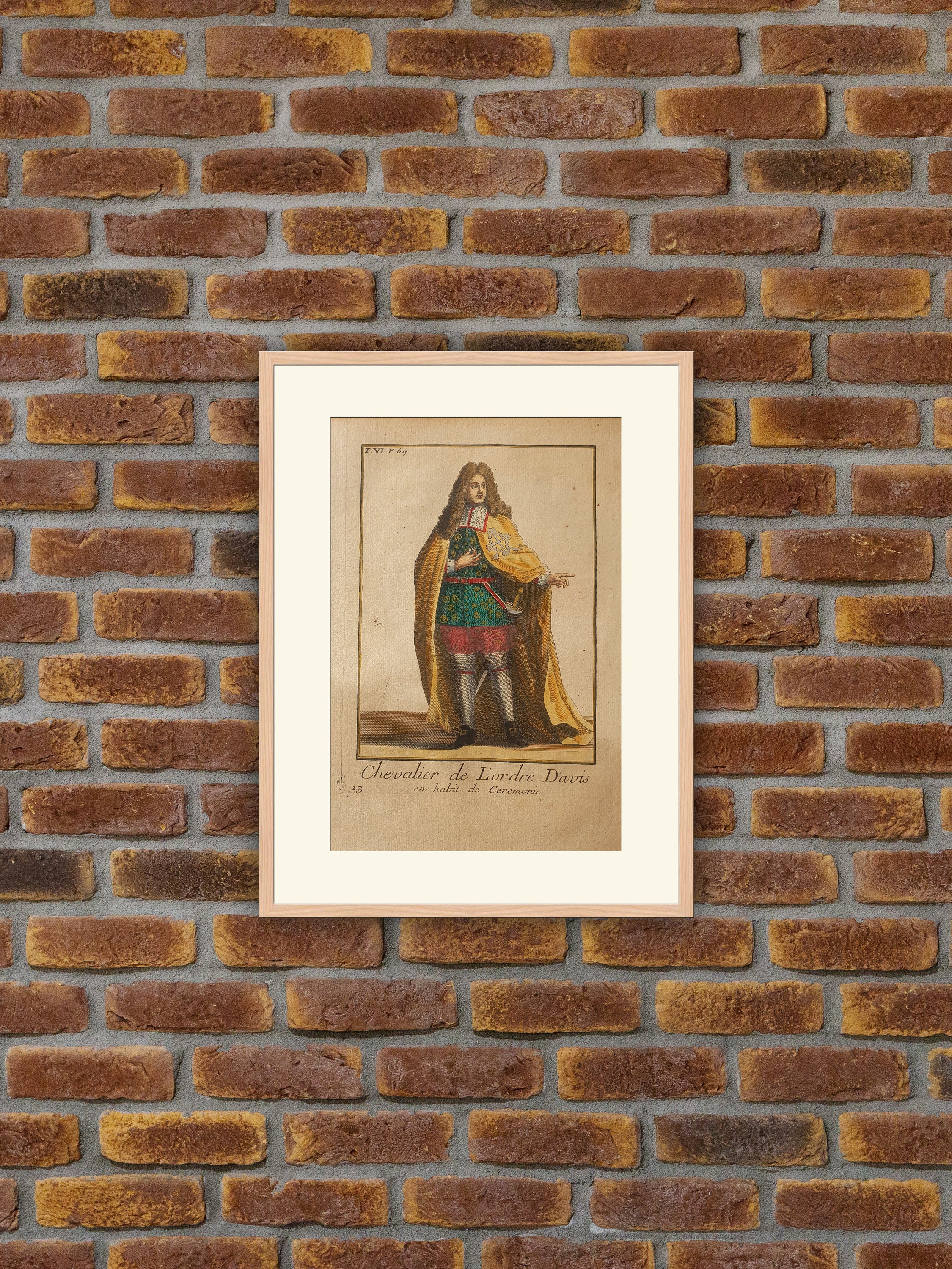 Ordres Militaires - Chevalier de L'ordre d'avis en Habit Cérémonie Gravure Couleurs 1714 Hélyot