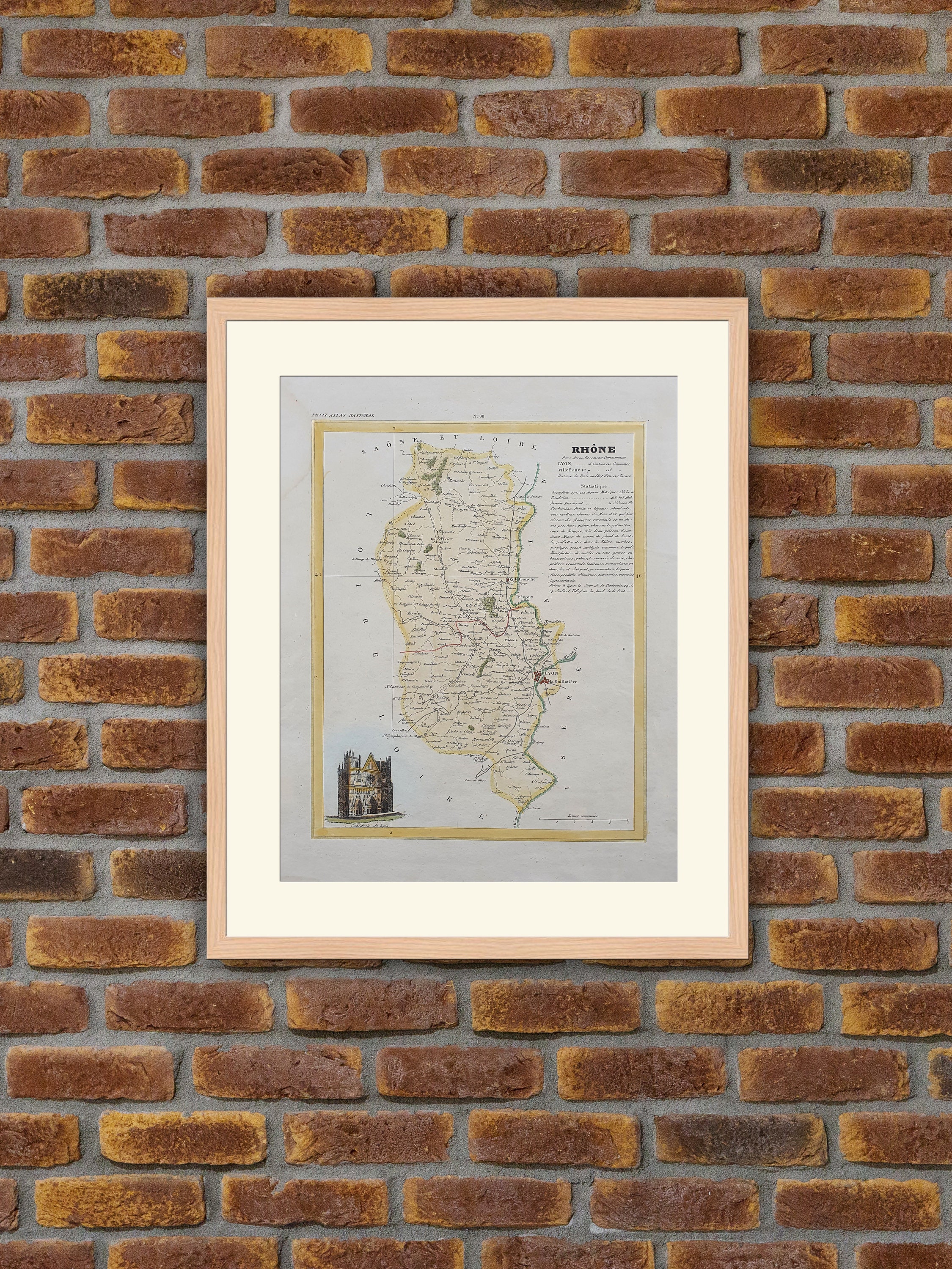 Carte de Département Français - Rhone Gravure Couleurs 1833 Monin