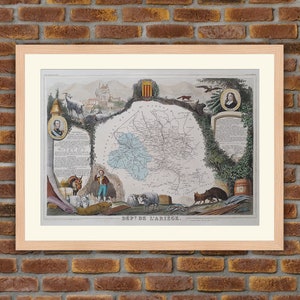 1850 Gravur Atlas Levasseur - Große Karte Französische Abteilung - Ariège - 19,5x14,4in - Dekoration, Druck